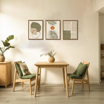 Framed Sage Green Boho Plant Wall Art Set of 3, Neutral Botanical Canvas Prints, Boho Picture Painting, Abstract Mid-Century Modern Tropical Leaf Decor for Living Room Bedroom 12x16 inch