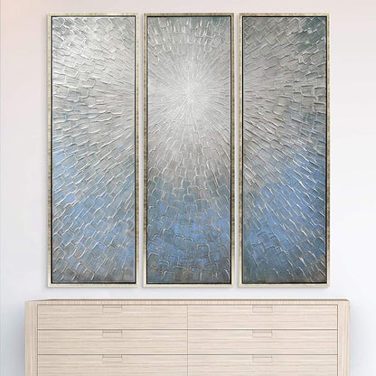Empire Art Direct Abstract Wall Art Textured Hand Painted Canvas by Martin Edwards, Triptych, 60" x 20" each, Silver Ice