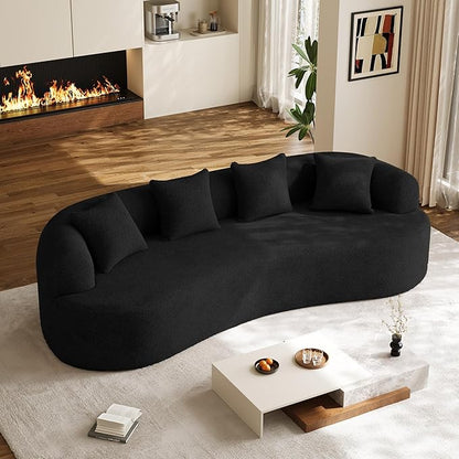 Oversized Sectional Sofa for Living Room, Modern Luxury Plush Chenille 4-Seater Extra Deep & Wide Seat Curved Cloud Couch with 4 Throw Pillows, No Assembly Needed, Black