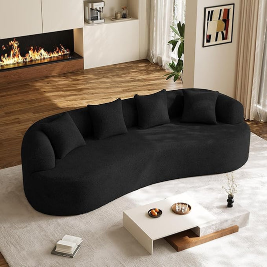 Oversized Sectional Sofa for Living Room, Modern Luxury Plush Chenille 4-Seater Extra Deep & Wide Seat Curved Cloud Couch with 4 Throw Pillows, No Assembly Needed, Black