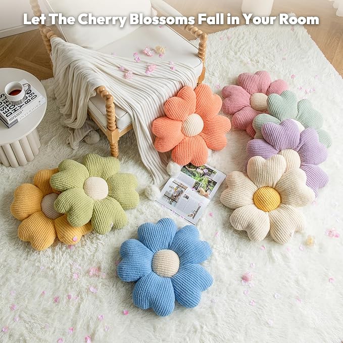 Sioloc Flower Shaped Throw Pillow, Fun Daisy Pillow, 19.7" SkyBlue Cute Decorative Seat Cushion Aesthetic Flower Plush Pillows for Bed Floor Couch Chair