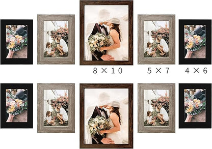 LUCKYLIFE Gallery Wall Frame Set, Picture Frames Collage 10-Pack for Wall or Tabletop with 8x10 5x7 4x6 Frames in 3 Different Finishes