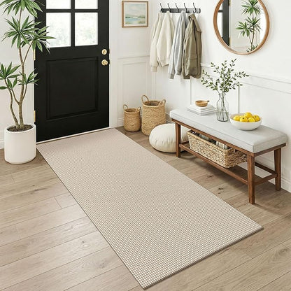KOZYFLY 3x6 Washable Runner Rug, Non Slip Wide Runners for Hallway, Woven Large Entryway Runners, Braided Floor Carpet Runner for Entry, Kitchen, Bedside, Hall, Ivory/Camel/Brown