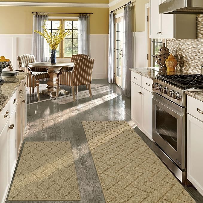 hicorfe Kitchen Runner Rugs and Mats Sets,2 Pieces Absorbent Non-Slip Kitchen Rug,Comfort Kitchen Mat for Floor,Washable for Kitchen,Hallway,Office,Sink,Laundry(20"x48"+20"x32",Brown)