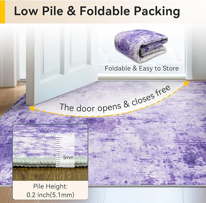 RELEANY Washable Area Rugs 5'x8' Non-Slip Modern Abstract Soft for Living Room Entryway Bedroom Nursery, Print Pattern, Purple Gray Pink White