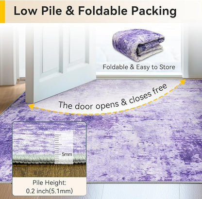 RELEANY Washable Area Rugs 5'x8' Non-Slip Modern Abstract Soft for Living Room Entryway Bedroom Nursery, Print Pattern, Purple Gray Pink White