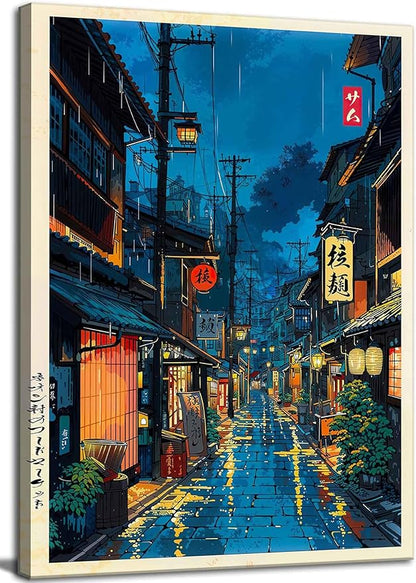 Tokyo Tea House Canvas Wall Art Japanese City Street Coffee Decor painting Pictures Ukiyo-e Illustration Anime Posters Prints for living room Bathroom Bedroom Office Hallway Home Decoration
