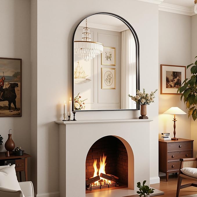 Arched Bathroom Mirror, 30x40 Inch Black Arched Wall Mirror with Metal Deep Frame, Arch Mirrors for Wall Decor, Vanity, Entryway, Living Room