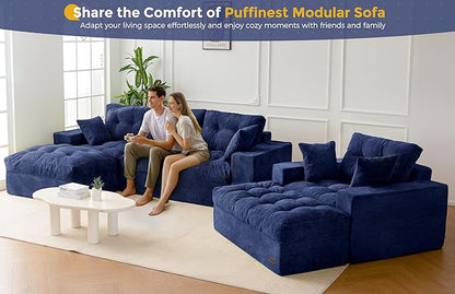 MAXYOYO Sectional Sofa Couch and Chaise Lounge, L Shaped Modern Cloud Couch with Ottoman, Comfy Sofa with Layered Cushion, Tufted Upholstered Sleeper Chair for Living Room, No Assembly Required