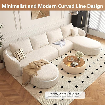 Settab 138.6" Modular Sectional Couches Luxury Modern Curved Back U-Shape Sofa Set with Ottoman,Minimalist Comfy Boneless Cloud Couch for Living Room Apartment,(Right Facing Chaise,White)