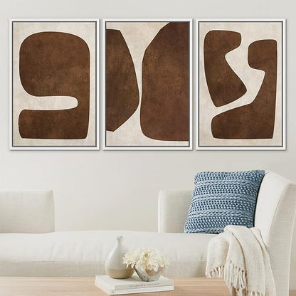 SIGNLEADER Framed Canvas Print Wall Art Set Brown Tan Retro Polygon Collage Abstract Shapes Illustrations Modern Art Geometric Zen Mid-Century for Living Room, Bedroom, Office - 24"x36"x3 WHITE