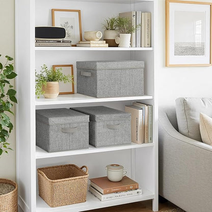 GRANNY SAYS Storage Bins with Lids, Keepsake Memory Box, Storage Basket with Lid, Closet Storage Organizer Bins, Decorative Storage Boxes, Gray, 3-Pack