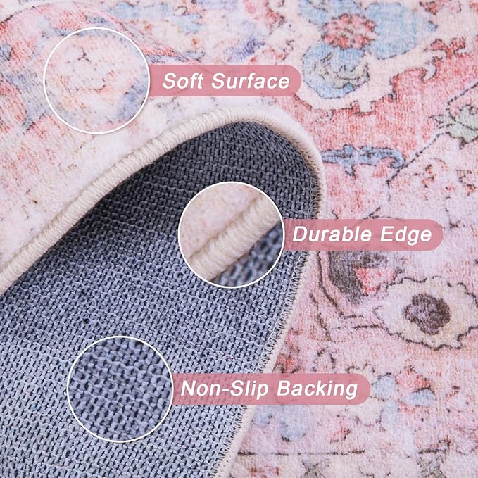 Sofrug 9x12 Area Rug - Medallion Honeycomb Non Slip Backing Area Rugs Ocean Pink Mixed Faux Wool Foldable Foldable & Machine Washable Area Rugs for Living Room Bedroom Dining Room Home Office
