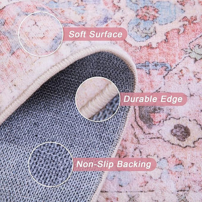Sofrug Area Rug 6x9 - Vintage Honeycomb Non Slip Backing Carpet - Ocean Pink Mixed Softer Thicker Faux Wool Rug - Foldable & Machine Washable Rugs for Living Room Bedroom Dining Room Home Office