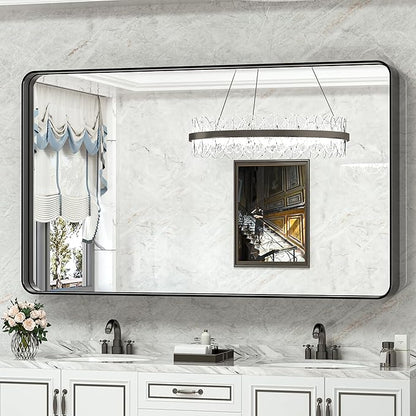 TokeShimi Black Bathroom Mirror for Wall 55x30 in Vanity Mirror with Non-Rusting Aluminum Alloy Brushed Matte Metal Frame for Modern Minimalist Farmhouse Home Decor (Horizontal/Vertical)