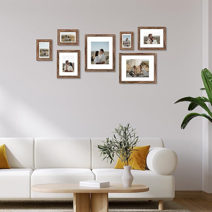 iRahmen 5x7 Picture Frame Set of 2 with High Definition Glass, Wood Photo Frame Display Pictures 4x6 with Mat or 5 x 7 without Mat for Table top and Wall Mounting