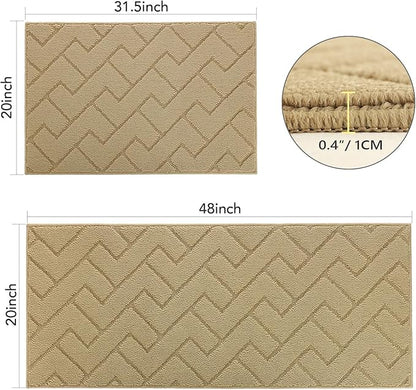 hicorfe Kitchen Runner Rugs and Mats Sets,2 Pieces Absorbent Non-Slip Kitchen Rug,Comfort Kitchen Mat for Floor,Washable for Kitchen,Hallway,Office,Sink,Laundry(20"x48"+20"x32",Brown)