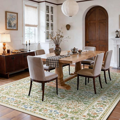 AMADA HOMEFURNISHING 5x7 Area Rug, Washable Living Room Rug with Non-Slip Backing, Low Pile and Durable Edge Binding, Vintage Soft Floral Rugs for Living Room, Bedroom, Dining Room
