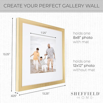 Sheffield Home 9 Piece Gallery Wall Frame Set, 12x12 in. Matted to 8x8 in. (Gold)