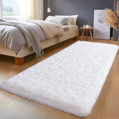 Fluffy Area Rugs for Living Room, White Soft Shaggy Carpets for Living Room, Upgrade Anti-Slip Fuzzy Rugs for Kids' Room, Perfect Decor for Modern Home 2x6Feet