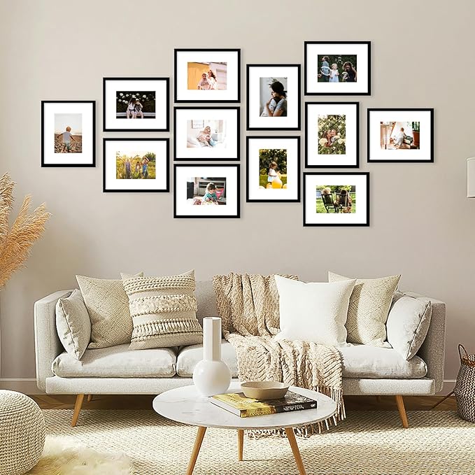 JCJMY 8x10 Picture Frame with 5x7 Mat Set of 6, Display Photo 5x7 with Mat or 8x10 without Mat, 8 by 10 Wall Poster Photo Frame with Shatter Resistant Plexiglass for Wall or Tabletop, 6 Pack, Black