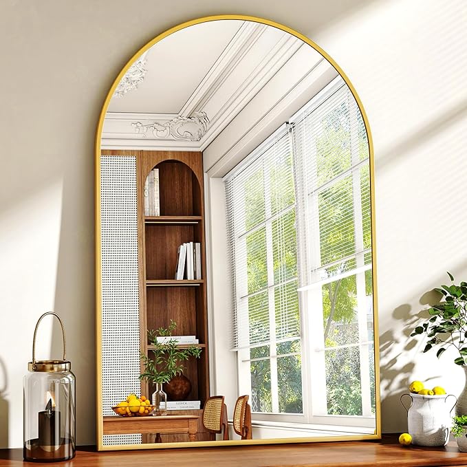 XRAMFY 20"x30" Gold Arched Bathroom Mirror - Wall Mirror for Bathroom, Metal Frame Vanity Mirror, Dresser Mirror, Arch Decorative Mirrors for Living Room, Bedroom, Entryway, Mantle