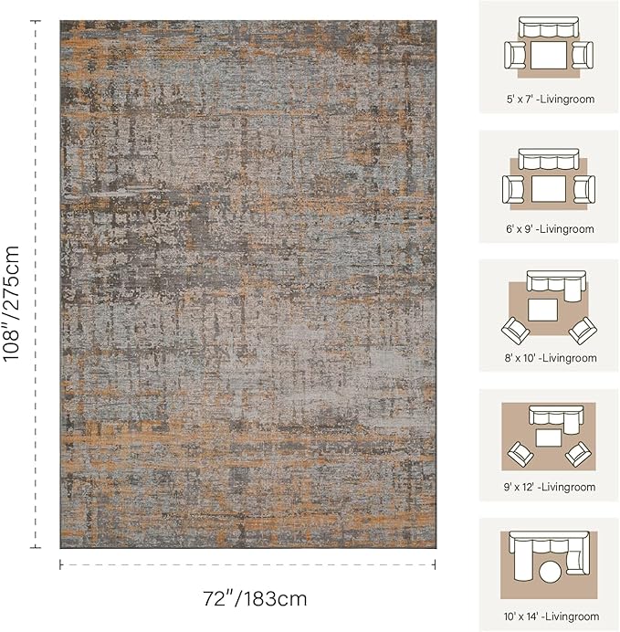 Rugxara 6x9 Washable Area Rug for Living Room, Modern Abstract Large Boho Rugs for Office, Dining Room, Kids Room, Farmhouse, Durable Low Pile Non Slip Carpet for High Traffic Areas, Taupe