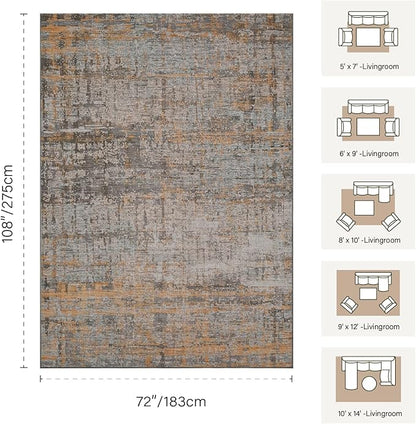 Rugxara 6x9 Washable Area Rug for Living Room, Modern Abstract Large Boho Rugs for Office, Dining Room, Kids Room, Farmhouse, Durable Low Pile Non Slip Carpet for High Traffic Areas, Taupe