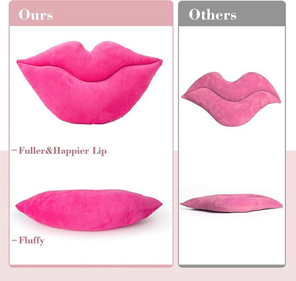 AELS 3D Large Lips Throw Pillows Smooth Soft Velvet Decorative Throw Pillows Love Pillows Cute Pillow 24 X 12 inches for Couch Sofa Bed Living Room Bedroom, Vivid Pink