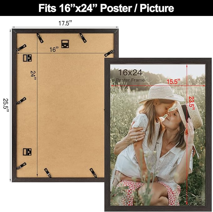 Momentworth 16x24 Frame Set of 3, Black Wood Grain 16x24 Poster Frame for Gallery Wall Mounting (3 Pack,Black)
