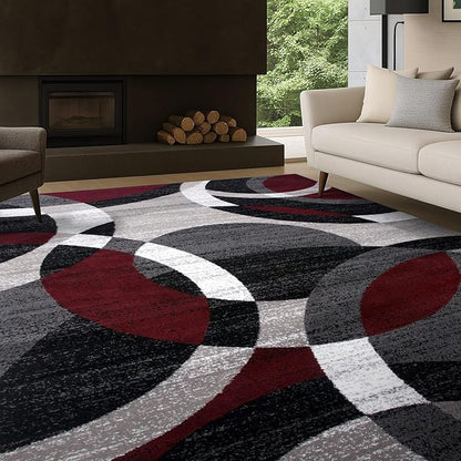 Rugshop Red Modern Geometric Indoor Large Area Rug, Overlapping Circle Pattern, Fade Resistant, Non-Shedding, for Living Room, Dining Room and Family Room, 7'10" x 10'2"