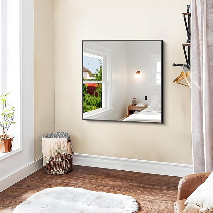 KOCUUY Bathroom Mirror,30x30 Square Black Mirror with Aluminum Metal Frame,Black Vanity Wall Mirror Modern Home Decor for Bathroom, Living Room, Farmhouse and Entryway