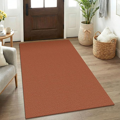 KOZYFLY Rugs for Entryway 3x5 ft Washable Area Rug Non Slip Rubber Backed Entry Rug Woven Indoor Door Mat Cotton Kitchen Rugs for Entryway, Foyer, Backdoor, Burnt Orange/Tan