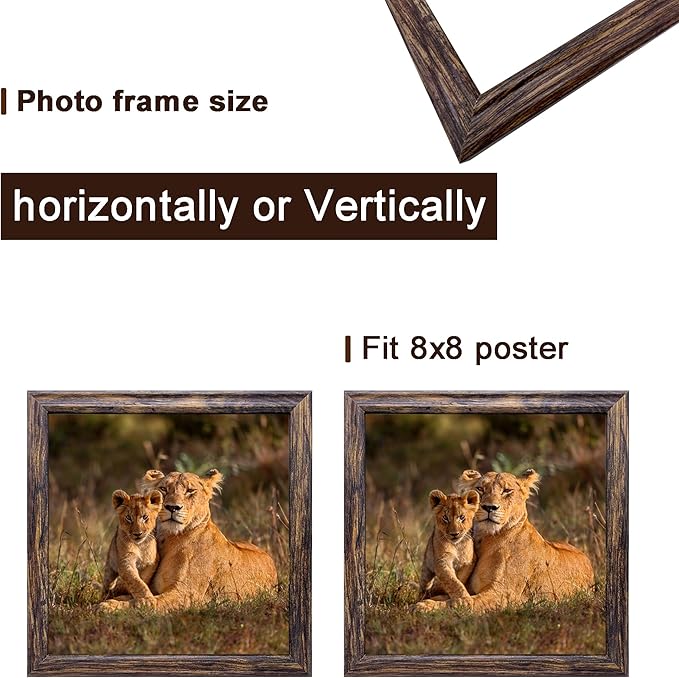 8x8 Picture Frame set of 3, 8 x 8 Square Wall Gallery Poster Photo Frame Brown for Wall Hanging or Tabletop, Wall Mounting Horizontally or Vertically,best gift