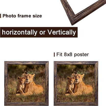 8x8 Picture Frame set of 3, 8 x 8 Square Wall Gallery Poster Photo Frame Brown for Wall Hanging or Tabletop, Wall Mounting Horizontally or Vertically,best gift