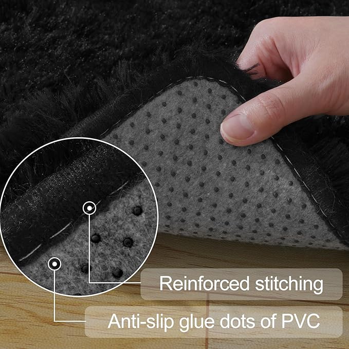 qulint Black Rug for Living Room, 9x12 Shag Rug for Bedroom Soft Shaggy Large Area Rug for Living Room, Fuzzy Plush Carpets for Boys and Girls Dorm Room Home Decor (9ft x 12ft, Black)