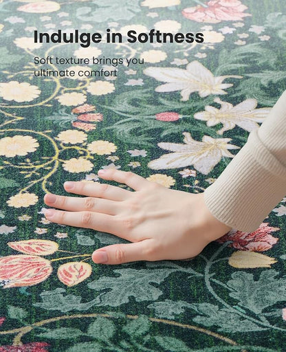 AMADA HOMEFURNISHING 6x9 Area Rugs, Non-Slip & Low-Profile Living Room Rug with Durable Edge Binding, Soft Large Washable Floral Rug for Living Room, Bedroom, Dining Room