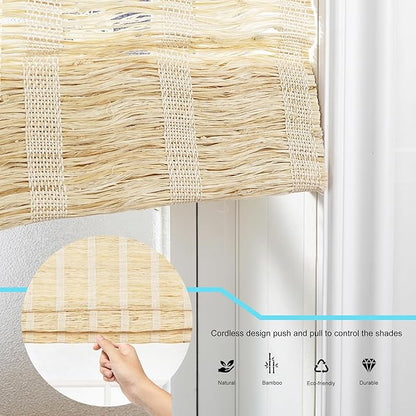 Motorized Bamboo Roman Shades, Motorized Blinds with Remote Compatible with Homekit, Alexa GoogleHome, Smart Wood Woven Shades for Indoor Windows, Customize, Sol Fringe