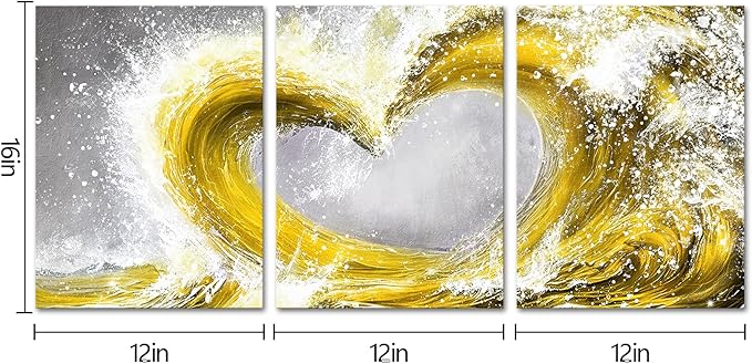 HOMEOART Bedroom Wall Art Ocean Wave Painting Love Sign Wall Decor Framed Artwork Bathroom Bedroom Living Room Decor (Yellow)