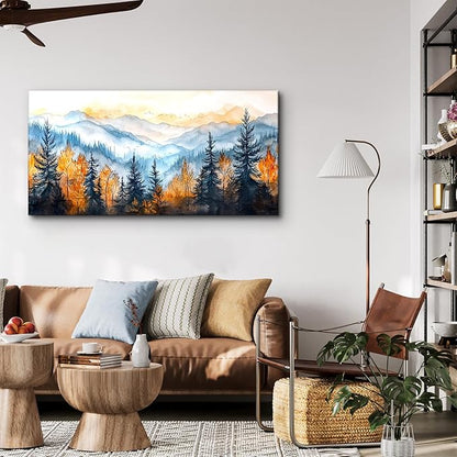 crmotu Mountain Wall Art, Forest Canvas Wall Art, Landscape Art Wall Decor, Autumn Pine Tree Aesthetic Nature Art Prints, Modern Watercolor Painting Wall Decor Living Room Bedroom Kitchen 20"X40"