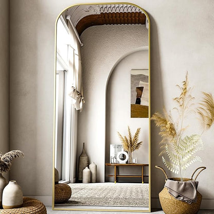 XRAMFY Full Length Mirror, 71"x28" Floor Mirror Freestanding, Arched Floor Standing Large Mirror Full Body Mirrors with Stand for Bedroom, Hanging Mounted Mirrors for Living Room,Gold