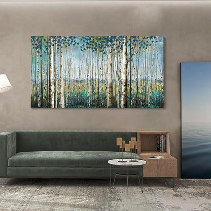 Large Birch Tree Wall Art Framed Forest Landscape Painting - Nature Wall Art for Living Room, Oversized Canvas Pictures for Wall Decor, Green Wall Decor Framed Artwork for Walls 29x58 Inches