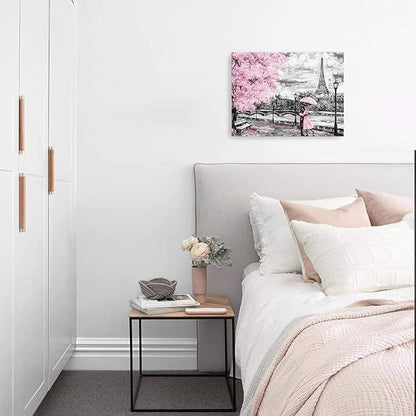 Paris Decor for Bedroom Canvas Wall Art Pink Theme Girls Room Wall Decor Black and White Eiffel Tower Pictures for Bathroom Wall Decor Modern Artwork for Wall Art Framed Wall Decoration Size 12x16