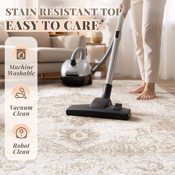 Area Rug 2x7 Runner Rugs: Washable Vintage Hallway Rug Indoor Medallion Rugs Low Pile Distressed Floor Carpet Retro Accent Rug for Kitchen Bedroom Bathroom Dining Room(Beige, 2'x7')