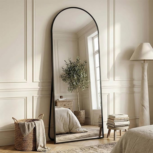 Suidia 56"x14" Arched Full Length Mirror with Stand, Full Body Mirror with Aluminum Frame, Freestanding/Leaning/Wall-Mounted, Floor Mirrors for Bedroom, Living Room, Entryway, Dressing Room, Black