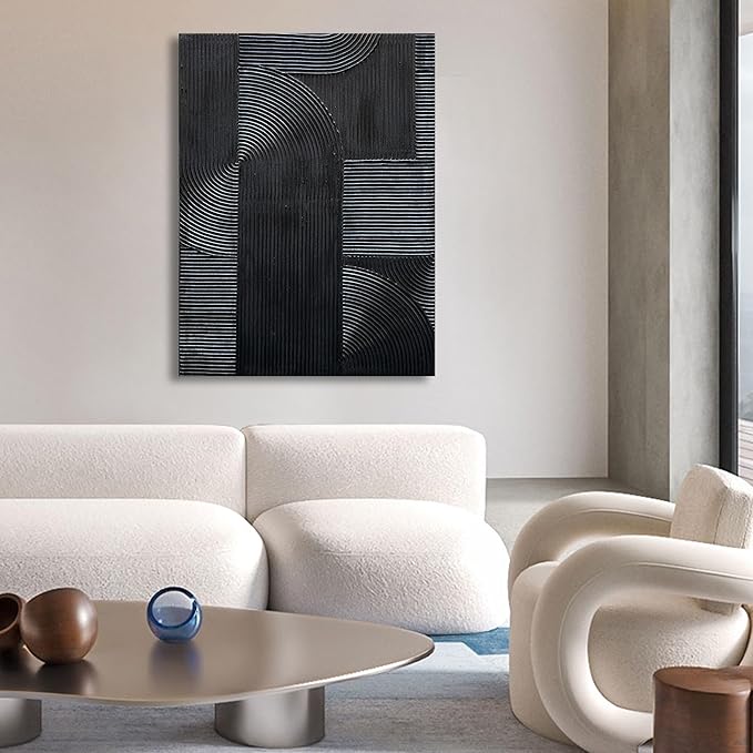 NANKAI Art Hand-Painted Black Modern Minimalist Art Painting Black Thick Texture Abstract Painting 40x28 inch Canvas Wall Decoration Oil Painting