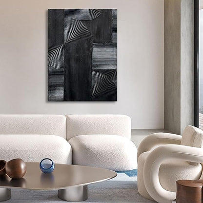 NANKAI Art Hand-Painted Black Modern Minimalist Art Painting Black Thick Texture Abstract Painting 40x28 inch Canvas Wall Decoration Oil Painting