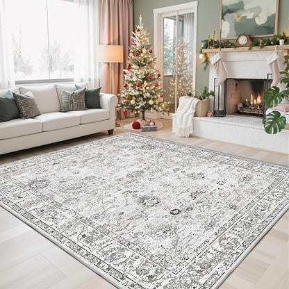 Grey White Area Rugs 5x8 for Living Room Bedroom, Non-Slip Washable Rugs Stain Resistant Boho Rug Low Pile Rug for ‎Dining Room Office (5 x 8, Grey White)