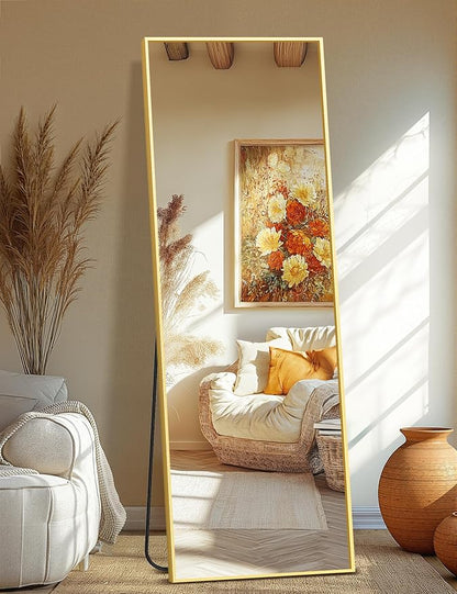 TRAHOME Full Length Standing Mirror, 70"x24" Gold Full Body Mirror with Aluminum Alloy Frame, Free Standing or Wall Mount for Bedroom, Living Room, Dressing Room