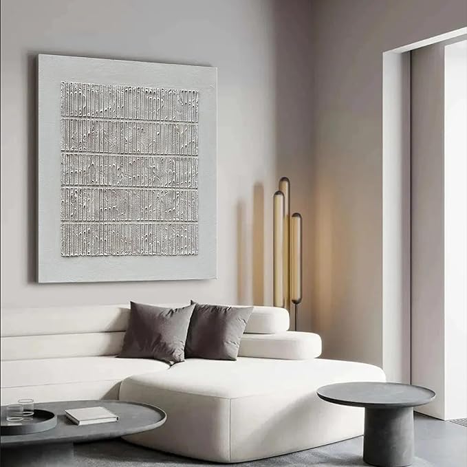 NANKAI Art 44x44 Inches Hand-painted white texture Abstract art Oil painting Contemporary Minimalist art home Living room Office Corridor wall Decoration Oil Painting